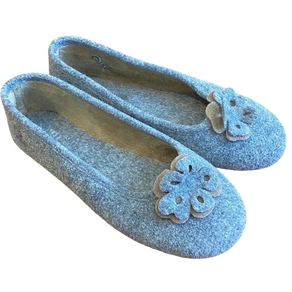 Haflinger Wool Felt Floral Slipper Shoes Womens EU 40 US 9 Rose Rosette Grey